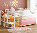 Kids Low Loft Bed with Storage Drawers and LED Lights