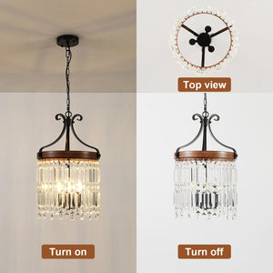 Small Crystal Chandelier 3-Light Farmhouse Pendant