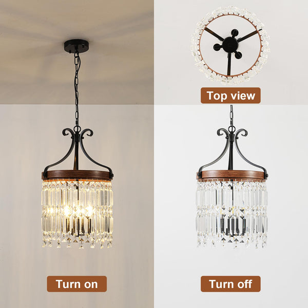 Small Crystal Chandelier 3-Light Farmhouse Pendant