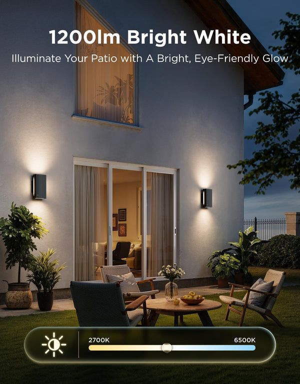 Outdoor Smart Wall Light RGBICWW Up Down Porch Sconce IP66 Waterproof