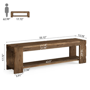 Solid Wood Entryway Bench with Storage Shelf, 55-Inch