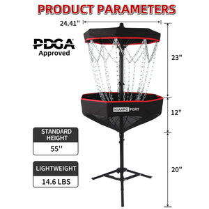 Portable Disc Golf Basket with 16 Heavy-Duty Chains