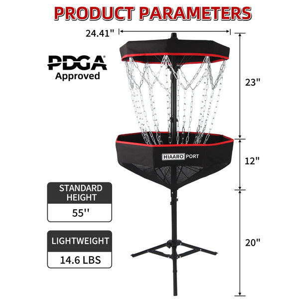 Portable Disc Golf Basket with 16 Heavy-Duty Chains