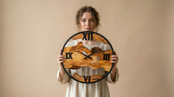 Olive Wood Wall Clock – Live Edge Silent Non-Ticking
