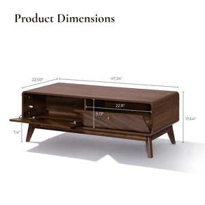 LuxenHome Coffee Table with Storage, 47" Mid Century Modern Coffee Table, Live Edge Coffee Tables for Living Room, Wooden Center Table with Ample Storage Space