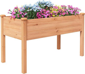Elevated Wood Raised Garden Bed with Storage Shelf