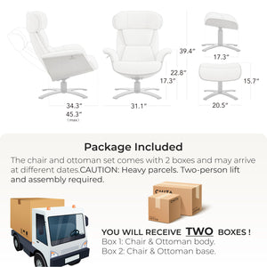 Leather Reclining Swivel Chair & Ottoman with Adjustable Headrest