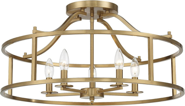 5-Light Semi-Flush Mount Ceiling Light Drum Shade
