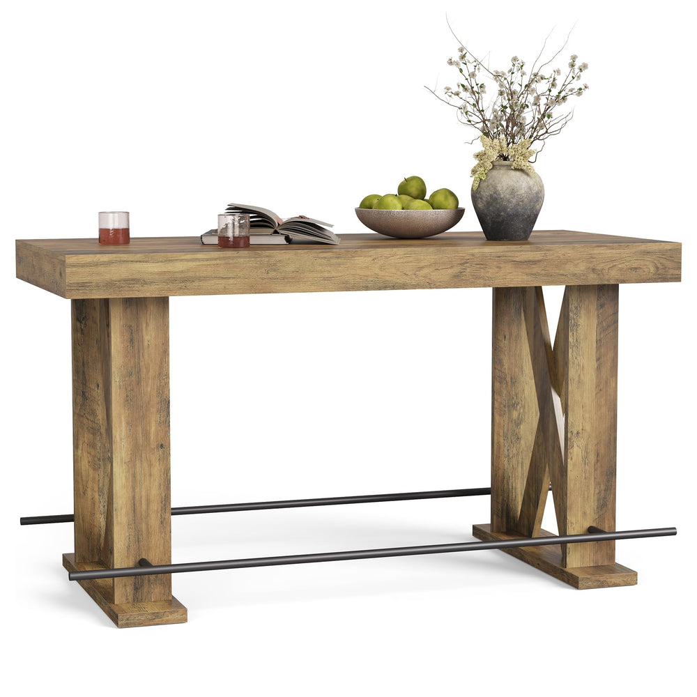 63-Inch Industrial Bar Table with Metal Footrest