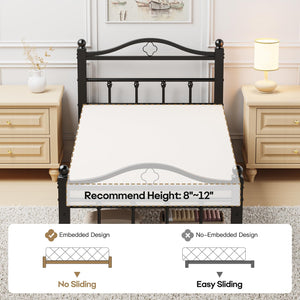 Metal Platform Bed Frame with Vintage Headboard