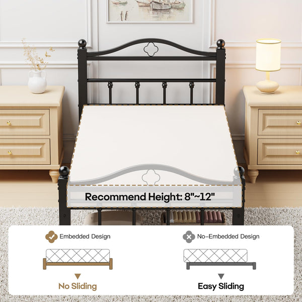 Metal Platform Bed Frame with Vintage Headboard