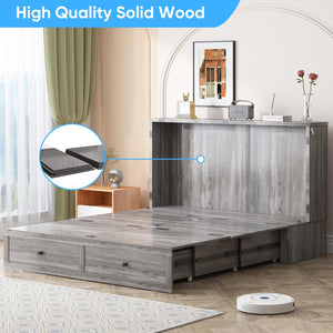 Queen Size Cabinet Murphy Bed with Tri-Fold Mattress & USB Charging