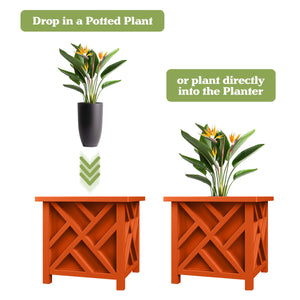 Large Square Outdoor Planter Box 2-Pack – 15.5" Lattice Design Flower Pots