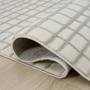 Cream Geometric Area Rug – Plush, Soft & Machine Washable