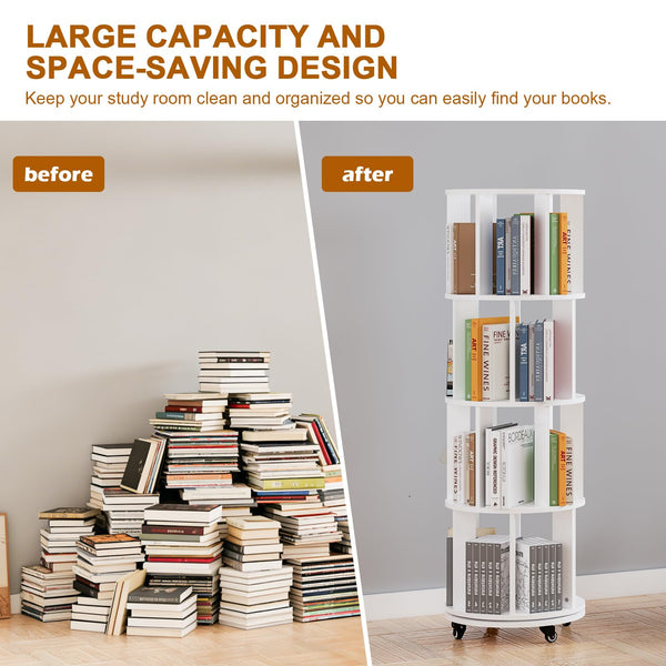 Rotating Bookshelf Tower with Wheels