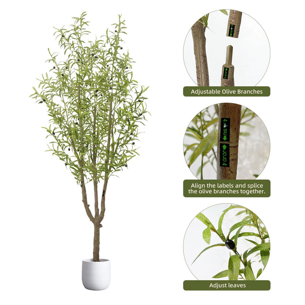 7FT Artificial Olive Tree with Natural Wood Trunk