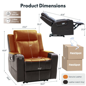 Top-Grain Leather Power Recliner with Zero-Wall Design, Massage & Heat
