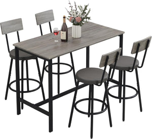 5-Piece Bar Table Set with 4 Upholstered Stools