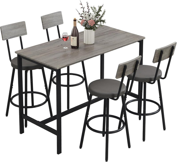 5-Piece Bar Table Set with 4 Upholstered Stools