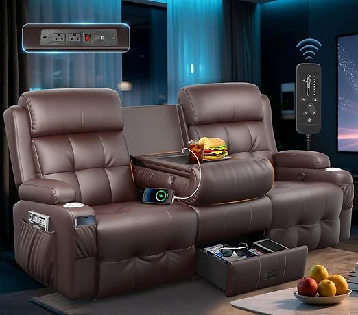 2-in-1 Convertible Recliner Loveseat Sofa with Massage & LED Lights