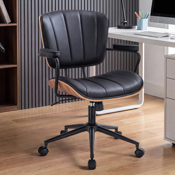 Mid-Century Modern Office Chair with Walnut Back