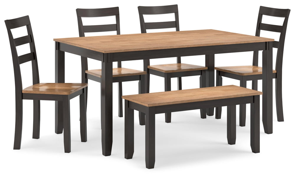 6-Piece Casual Dining Set with Table, Bench & 4 Ladderback Chairs