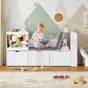Kids Reading Nook Toy Storage Organizer with Bookshelf and Drawers