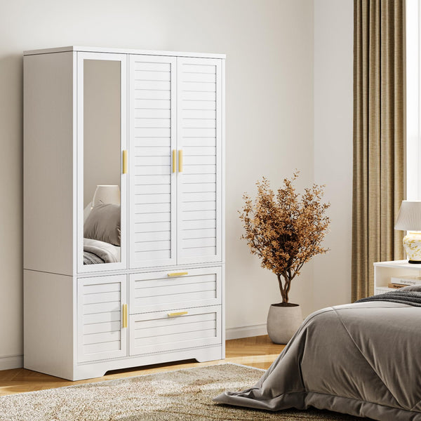Mirrored Armoire Wardrobe Closet with Drawers