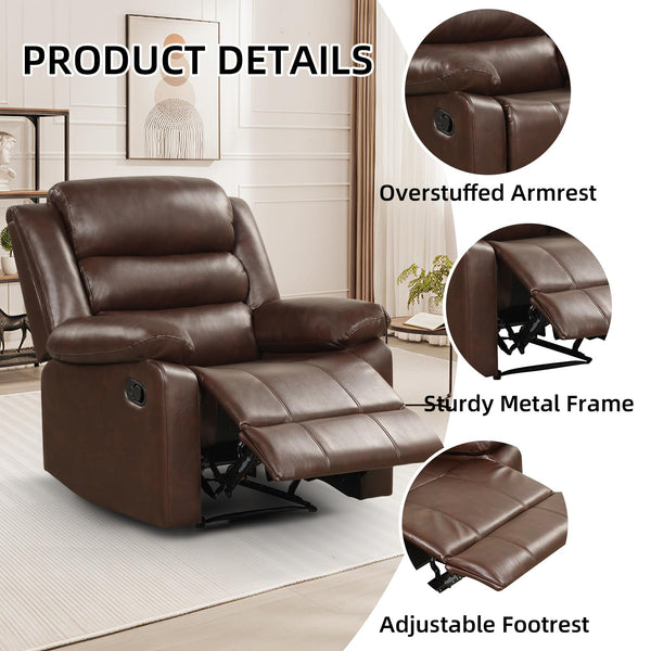 Manual Recliner Chair with Overstuffed Arms & Padded Back
