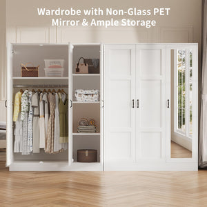 3-Door Mirrored Wardrobe Armoire with Adjustable Shelves