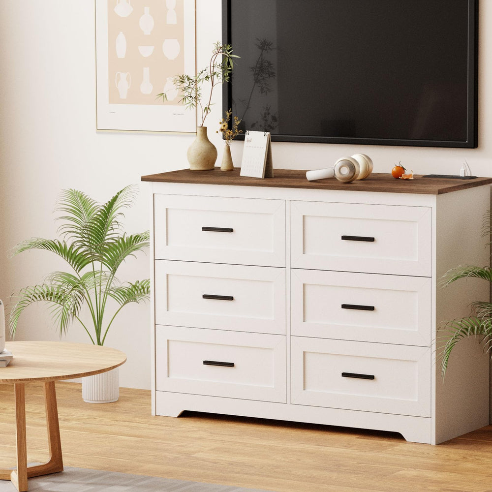 Farmhouse Dresser with Power Outlets — Bedroom Chest of Drawers