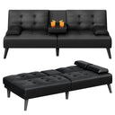 64" Futon Sofa Bed Convertible Loveseat with Cup Holders & Adjustable Angles – PU Leather Black