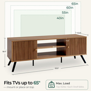 Mid-Century Modern TV Stand with Fluted Door Cabinets
