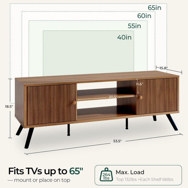 Mid-Century Modern TV Stand with Fluted Door Cabinets