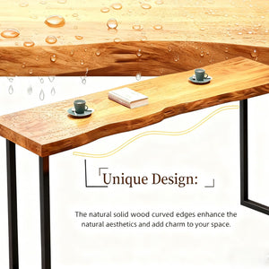 Narrow Bar Table with Wood Grain Top & Metal Frame