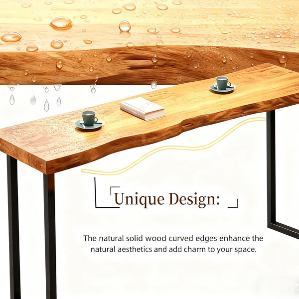 Narrow Bar Table with Wood Grain Top & Metal Frame