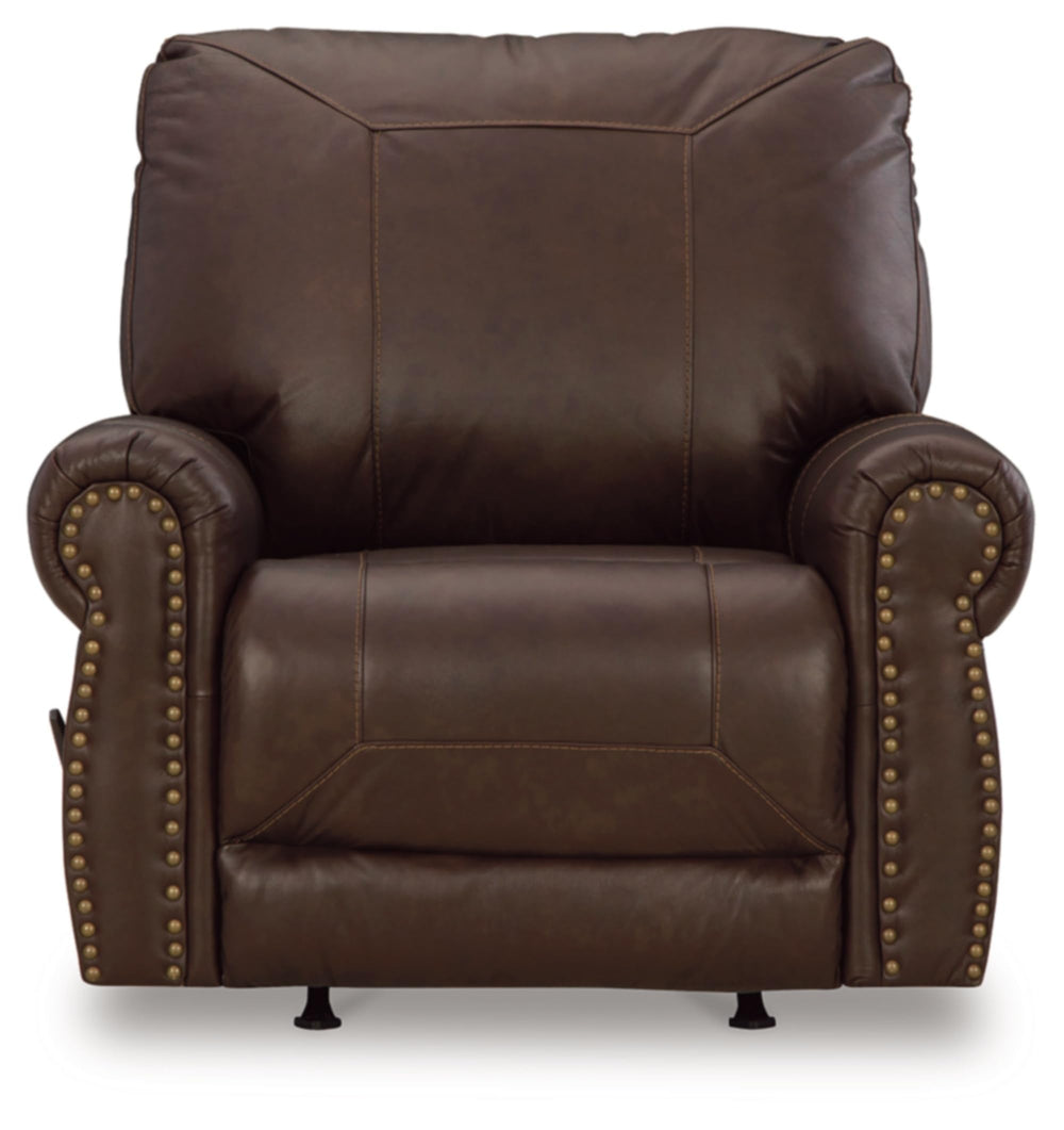 Traditional Leather Match Manual Recliner with Nailhead Trim