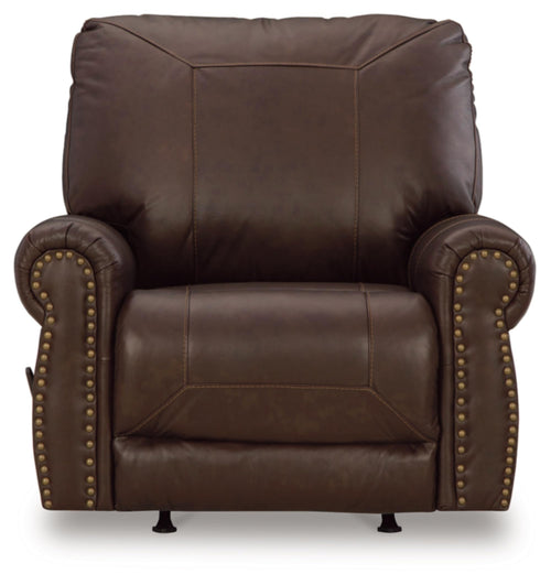 Traditional Leather Match Manual Recliner with Nailhead Trim