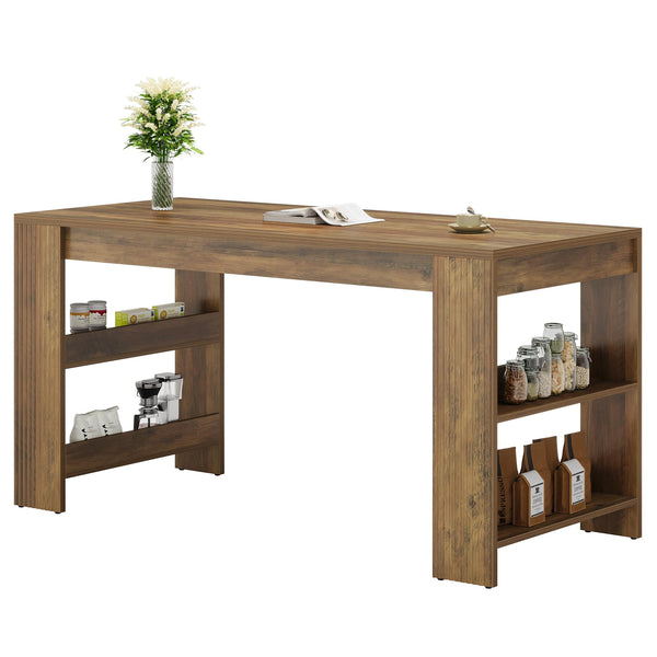 63-Inch Counter Height Bar Table with Storage Shelves