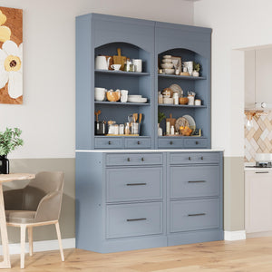 Freestanding Kitchen Hutch with Faux Marble Top, Set of 2