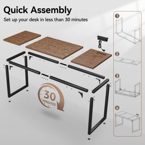 Computer Desk with Power Outlets – Engineered Wood & Steel Frame