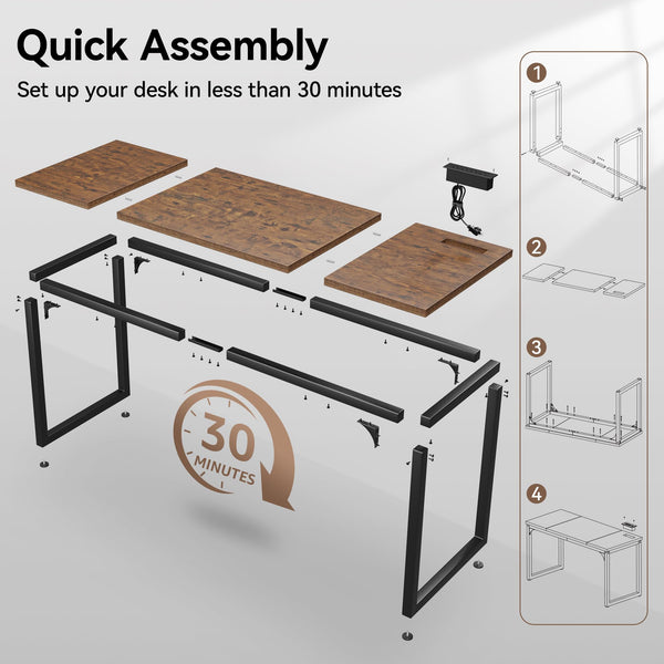 Computer Desk with Power Outlets – Engineered Wood & Steel Frame