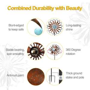 Large Outdoor Metal Wind Spinner with Stake 84 Inch