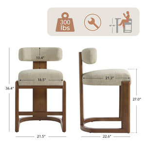 Modern Boucle Counter Height Bar Stools Set of 2 with Wood Legs