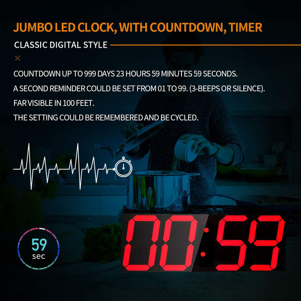 18-Inch LED Digital Wall Clock with Remote Control