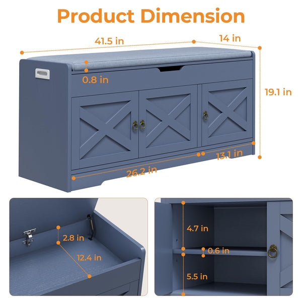 Farmhouse Shoe Storage Bench with Cushion & Lift Top