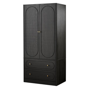 Fluted Wardrobe Closet Set of 2 – Black