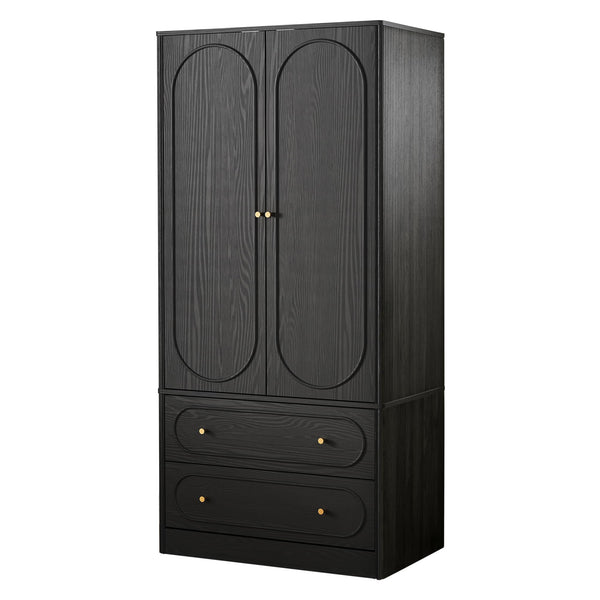 Fluted Wardrobe Closet Set of 2 – Black