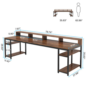2-Person Desk with Monitor Stand & Storage Shelves, 78.74"