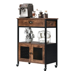 Industrial Coffee Bar Cart with Storage